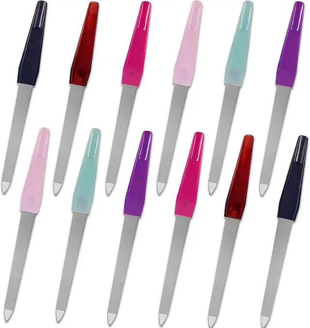 Main image of Metal Nail File Set (12 pcs) - Stainless Steel Nail Files for Natural Nails, Sword-Shaped Fingernail Files with Non-Slip Handle, Sharp Tip, and Sapphire Grit for Women and Men