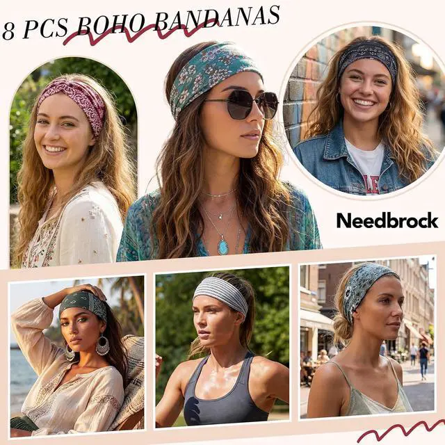 Alt view image 5 of 7 - Needbrock 8 Pcs Boho Headbands for Women Wide Cloth Knotted Hair Bands | Elastic Fashion Hair Accessory for Yoga Workout Running, Soft Non Slip Stretchy Fabric Head Wrap Back To School Teacher Gift