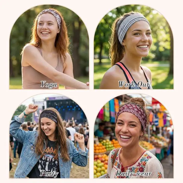 Alt view image 7 of 7 - Needbrock 8 Pcs Boho Headbands for Women Wide Cloth Knotted Hair Bands | Elastic Fashion Hair Accessory for Yoga Workout Running, Soft Non Slip Stretchy Fabric Head Wrap Back To School Teacher Gift