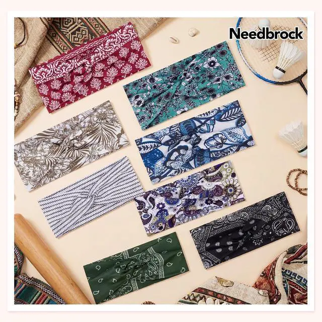 Alt view image 6 of 7 - Needbrock 8 Pcs Boho Headbands for Women Wide Cloth Knotted Hair Bands | Elastic Fashion Hair Accessory for Yoga Workout Running, Soft Non Slip Stretchy Fabric Head Wrap Back To School Teacher Gift