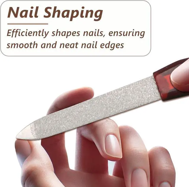 Alt view image 5 of 7 - Metal Nail File Set (12 pcs) - Stainless Steel Nail Files for Natural Nails, Sword-Shaped Fingernail Files with Non-Slip Handle, Sharp Tip, and Sapphire Grit for Women and Men