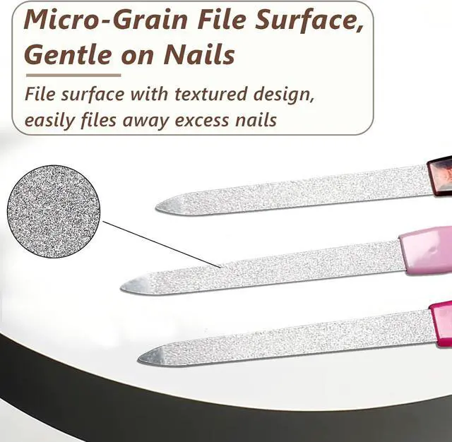 Alt view image 6 of 7 - Metal Nail File Set (12 pcs) - Stainless Steel Nail Files for Natural Nails, Sword-Shaped Fingernail Files with Non-Slip Handle, Sharp Tip, and Sapphire Grit for Women and Men