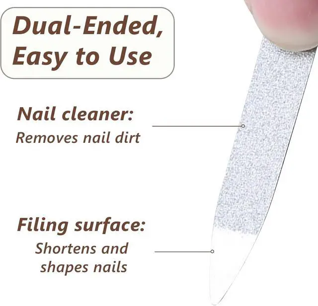 Alt view image 7 of 7 - Metal Nail File Set (12 pcs) - Stainless Steel Nail Files for Natural Nails, Sword-Shaped Fingernail Files with Non-Slip Handle, Sharp Tip, and Sapphire Grit for Women and Men