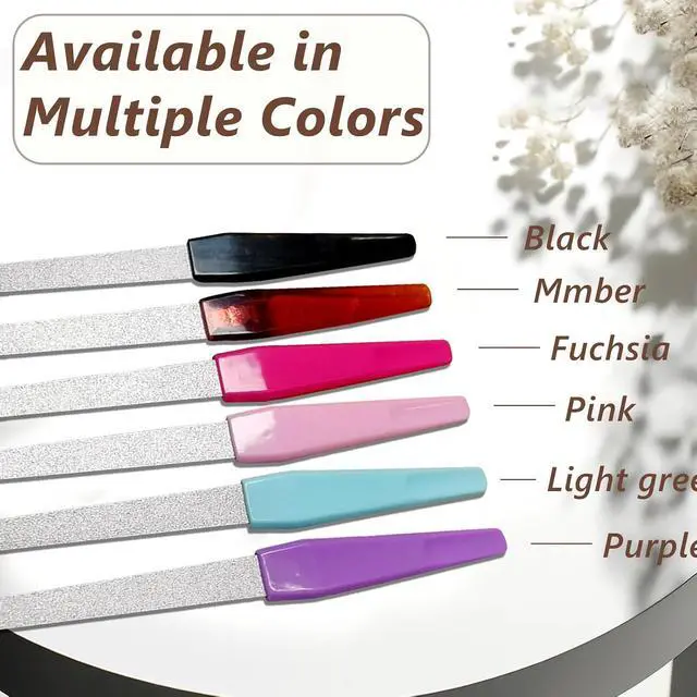 Alt view image 4 of 7 - Metal Nail File Set (12 pcs) - Stainless Steel Nail Files for Natural Nails, Sword-Shaped Fingernail Files with Non-Slip Handle, Sharp Tip, and Sapphire Grit for Women and Men