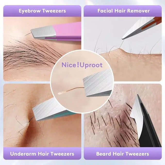Alt view image 6 of 7 - BEDACE Tweezers for Women and Men Facial Hair,Thickened 430 Stainless Steel High Precision and Comfort Slant point Flat Hook tweezer for Eyebrows Ingrown Hair