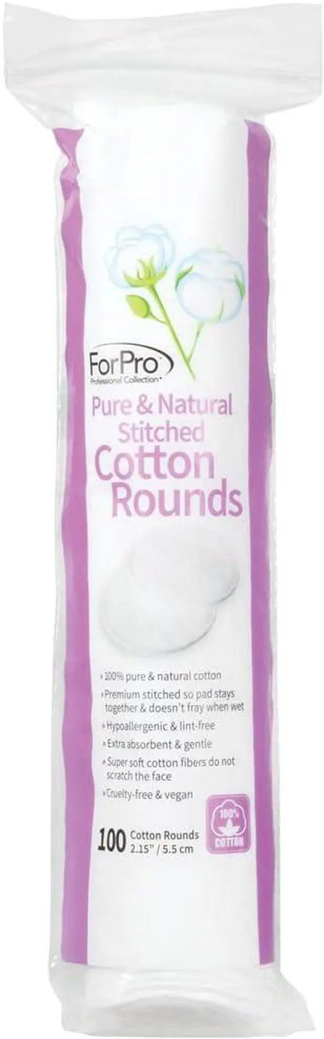 Alt view image 3 of 7 - ForPro Pure & Natural Stitched Cotton Rounds for Face (400-Count), 100% Pure Cotton Makeup Remover Pads, Hypoallergenic, Lint-Free, Vegan & Cruelty-Free, Pack of 4-100 Cotton Pads