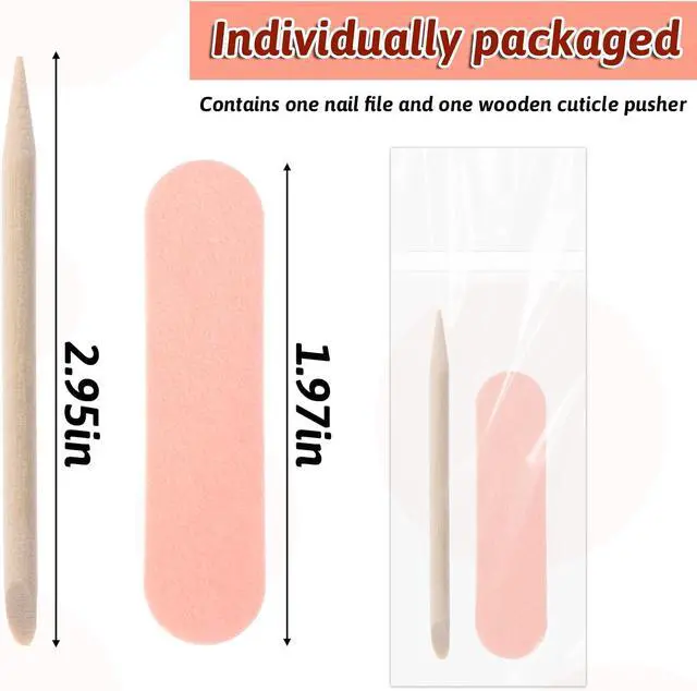 Alt view image 3 of 7 - 40 Pack Mini Nail File Disposable Manicure Kit Individually Package with Wooden Cuticle Pusher Sticks Press on Nail Art Tool Prep Kit Pedicure Cleaner Tools for Home