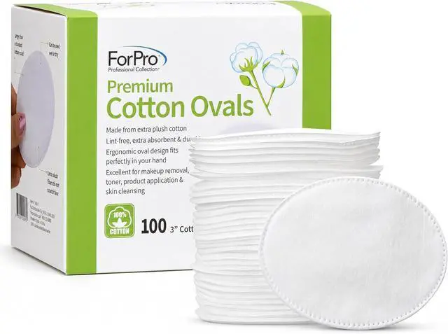 Main image of ForPro Premium 100% Cotton Ovals (100-Count), Ultra-Plush Extra-Absorbent Lint-Free 3" Cotton Pads for Makeup Removal, Cleansing and Skincare Application, Hypoallergenic, Vegan & Cruelty-Free