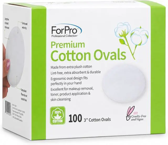 Alt view image 2 of 7 - ForPro Premium 100% Cotton Ovals (100-Count), Ultra-Plush Extra-Absorbent Lint-Free 3" Cotton Pads for Makeup Removal, Cleansing and Skincare Application, Hypoallergenic, Vegan & Cruelty-Free