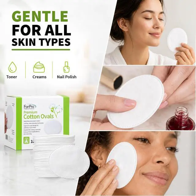 Alt view image 4 of 7 - ForPro Premium 100% Cotton Ovals (100-Count), Ultra-Plush Extra-Absorbent Lint-Free 3" Cotton Pads for Makeup Removal, Cleansing and Skincare Application, Hypoallergenic, Vegan & Cruelty-Free