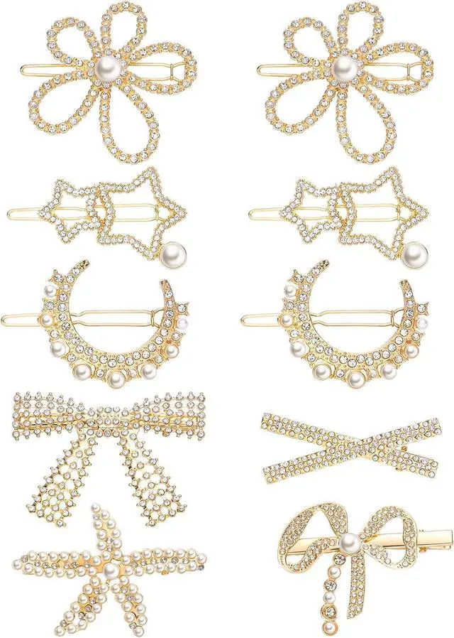 Main image of XunYee 10 Pcs Decorative Hair Clips for Women Rhinestone Bobby Pins Butterfly Flower Hair Clip Handmade Metal Barrettes Glitter Crystal Hairpin Jewelry Accessory for Wedding (Elegant Style)