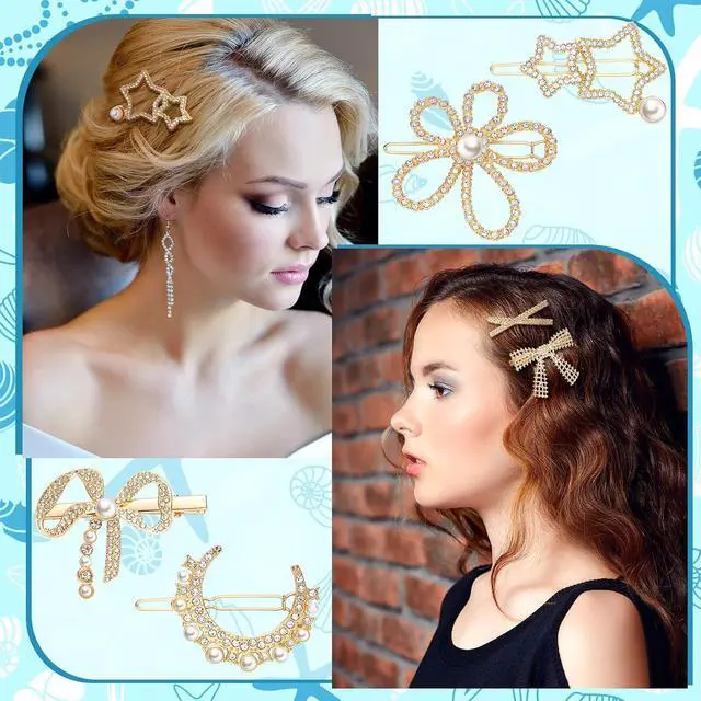 Alt view image 2 of 7 - XunYee 10 Pcs Decorative Hair Clips for Women Rhinestone Bobby Pins Butterfly Flower Hair Clip Handmade Metal Barrettes Glitter Crystal Hairpin Jewelry Accessory for Wedding (Elegant Style)