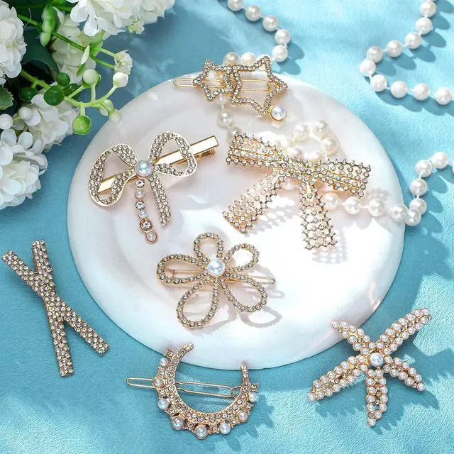 Alt view image 7 of 7 - XunYee 10 Pcs Decorative Hair Clips for Women Rhinestone Bobby Pins Butterfly Flower Hair Clip Handmade Metal Barrettes Glitter Crystal Hairpin Jewelry Accessory for Wedding (Elegant Style)