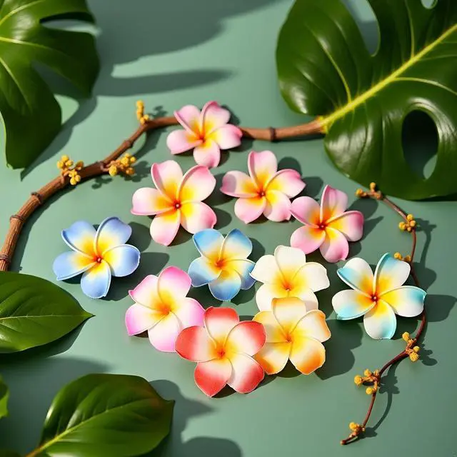 Alt view image 2 of 7 - 10Pcs Multicolor Hawaii Plumeria Flowers Clips Hawaiian Flower Hair Barrettes Beach Party Hair Clips Artificial Tropical Flowers Hairpins for Beauty and Personal Care Wedding 7cmClip and Barrettes
