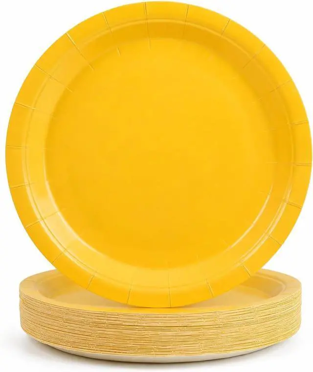 Main image of 50PCS Solid Yellow Paper Plates, 7Inch | Dessert Plate for Cake Salad Fruit Pizza, Disposable, Decoration Supplies for Anniversaries