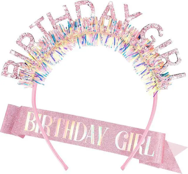 Main image of COCIDE Birthday Girl Headband & Sash - Birthday Crown for Women & Girls Pink Glitter Letter Tiara Birth Day Decorations Accessories Gift for Her (A1 Pink)