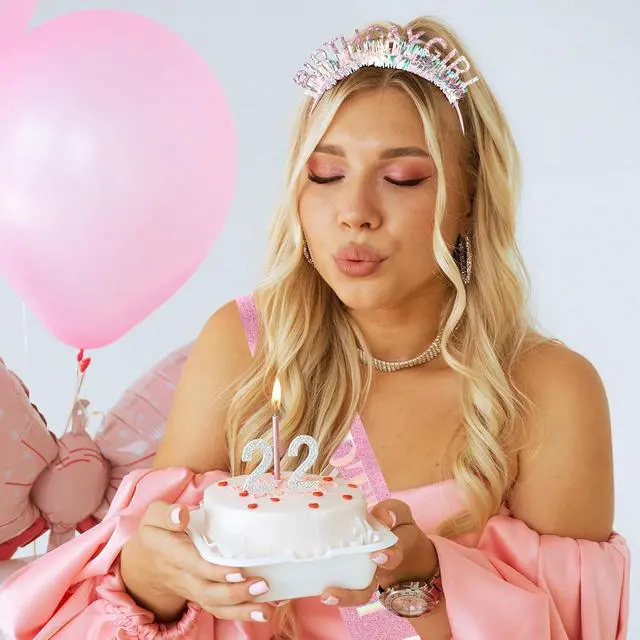 Alt view image 6 of 7 - COCIDE Birthday Girl Headband & Sash - Birthday Crown for Women & Girls Pink Glitter Letter Tiara Birth Day Decorations Accessories Gift for Her (A1 Pink)