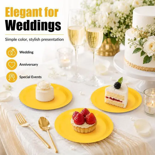 Alt view image 6 of 7 - 50PCS Solid Yellow Paper Plates, 7Inch | Dessert Plate for Cake Salad Fruit Pizza, Disposable, Decoration Supplies for Anniversaries