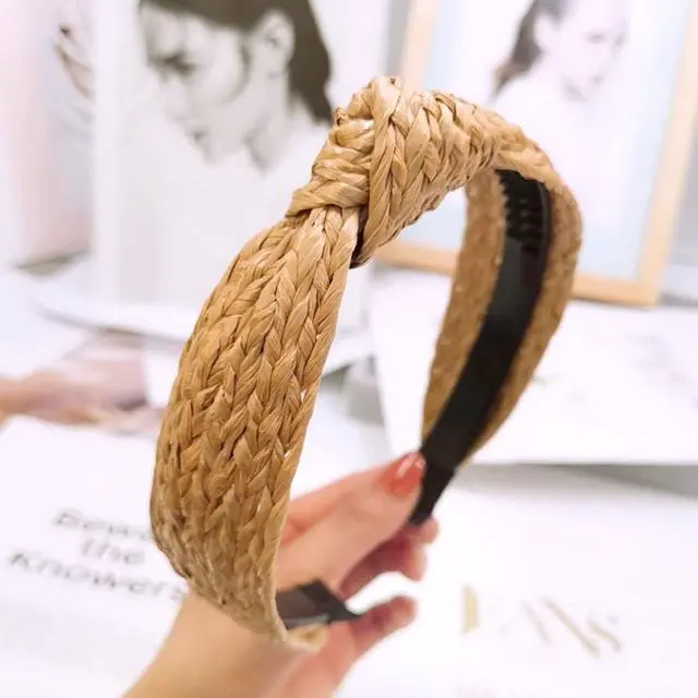 Alt view image 3 of 4 - ZAHSY Straw Knotted Headband Head Band Summer Wide Headbands for Women Headwear Twist Knot Hairbands Raffia Rattan Headband for Girls Holiday Hair Accessories