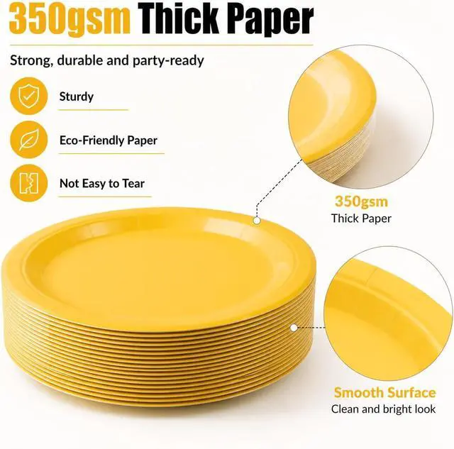 Alt view image 4 of 7 - 50PCS Solid Yellow Paper Plates, 7Inch | Dessert Plate for Cake Salad Fruit Pizza, Disposable, Decoration Supplies for Anniversaries