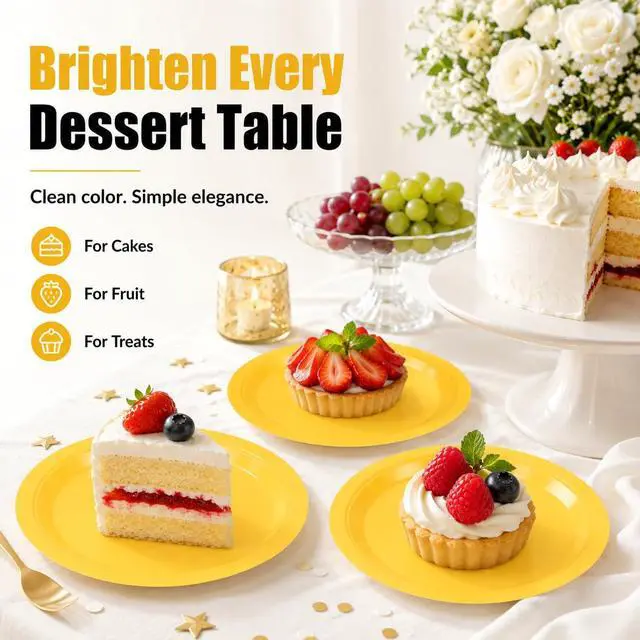 Alt view image 3 of 7 - 50PCS Solid Yellow Paper Plates, 7Inch | Dessert Plate for Cake Salad Fruit Pizza, Disposable, Decoration Supplies for Anniversaries