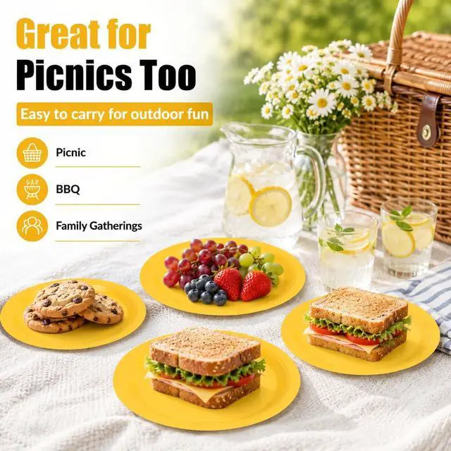 Alt view image 7 of 7 - 50PCS Solid Yellow Paper Plates, 7Inch | Dessert Plate for Cake Salad Fruit Pizza, Disposable, Decoration Supplies for Anniversaries
