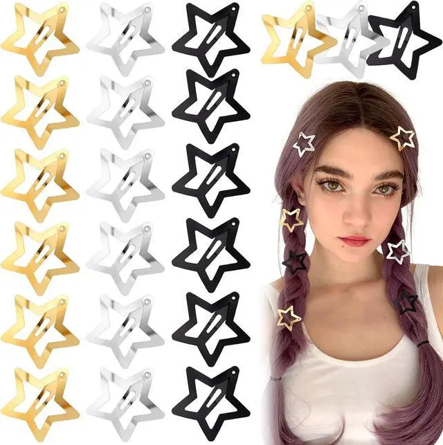 Main image of Joez Wonderful 21 Pcs Star Hair Clips, 1.18"/3cm Metal Snap Hair Clips, Cute Star Clips Hair Barrettes, Non-Slip Fashion Hair Accessories for Women (3 Colors)