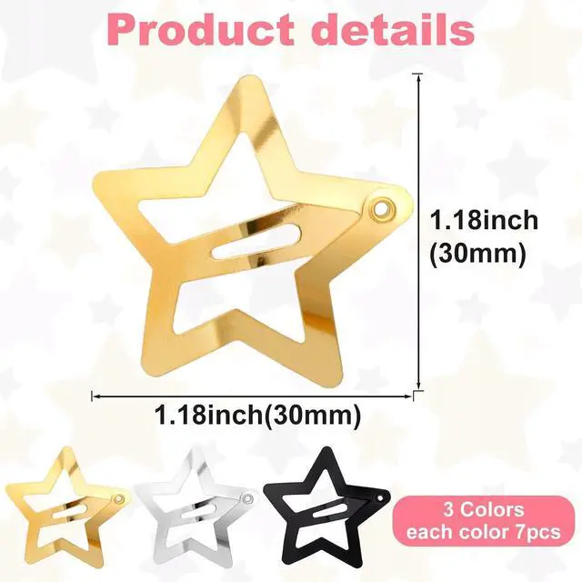 Alt view image 2 of 7 - Joez Wonderful 21 Pcs Star Hair Clips, 1.18"/3cm Metal Snap Hair Clips, Cute Star Clips Hair Barrettes, Non-Slip Fashion Hair Accessories for Women (3 Colors)