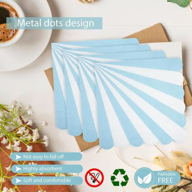 Alt view image 4 of 7 - 72PCS Blue Paper Plates and Napkins Party Supplies, Gold Foil Edge Scalloped Striped Paper Plates Napkins Disposable Tableware Set for Birthday Wedding Baby Shower Party Decoration (Blue)