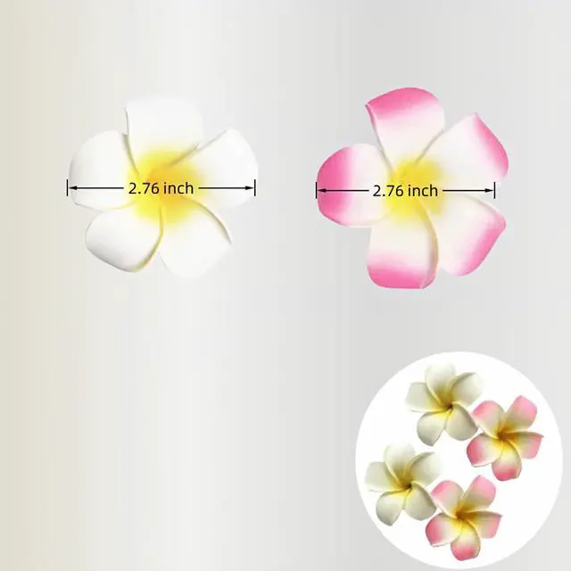 Alt view image 3 of 7 - 4 Pcs 7cm Hawaiian Frangipani Plumeria Foam Hair Clips, Head Flower Party Beach Hair Clips - White and Pink