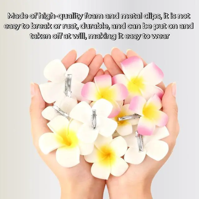 Alt view image 5 of 7 - 4 Pcs 7cm Hawaiian Frangipani Plumeria Foam Hair Clips, Head Flower Party Beach Hair Clips - White and Pink