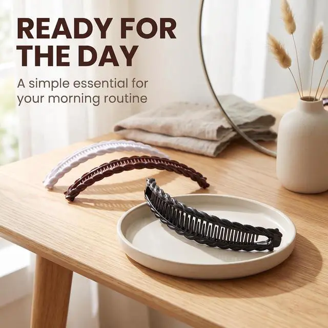 Alt view image 7 of 7 - 3Pcs Banana Hair Clips for Thick Curly Hair - Black and Brown and White Tortoise Clips, Vintage Clincher Combs for Women, Girls - Non-Slip Fish Grip Slides, 80s Retro Hair Accessories