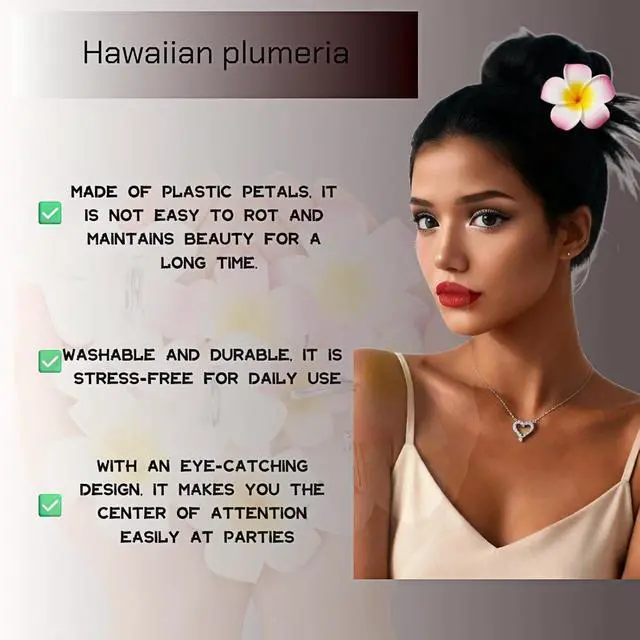Alt view image 6 of 7 - 4 Pcs 7cm Hawaiian Frangipani Plumeria Foam Hair Clips, Head Flower Party Beach Hair Clips - White and Pink