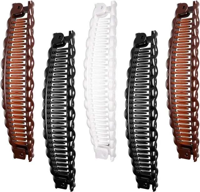 Main image of 6Pcs Brown, White, Black Banana Clips Hair Clincher Combs Bananas Vintage Large Hair Clip for Thick Banana Clips Set for Women Stylish Hair Accessories for Ponytails, Fishtails, Ponytail Holders