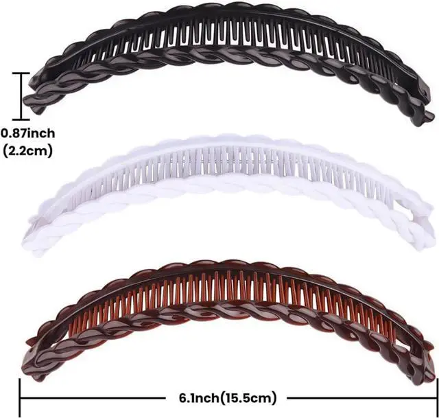 Alt view image 3 of 7 - 6Pcs Brown, White, Black Banana Clips Hair Clincher Combs Bananas Vintage Large Hair Clip for Thick Banana Clips Set for Women Stylish Hair Accessories for Ponytails, Fishtails, Ponytail Holders