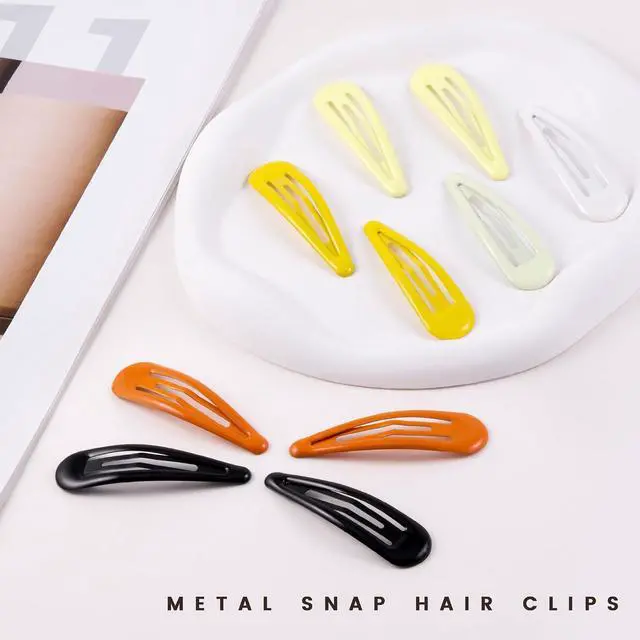 Alt view image 3 of 7 - Large Snap Clips Water Drop No Slip Barrettes for Women Metal Hair Clips For Thick And Thin Fine Hair,Black Orange White Multiple Yellow,2.67 x 0.7 Inches,12 PCS
