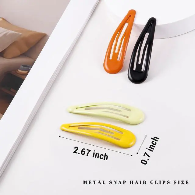 Alt view image 2 of 7 - Large Snap Clips Water Drop No Slip Barrettes for Women Metal Hair Clips For Thick And Thin Fine Hair,Black Orange White Multiple Yellow,2.67 x 0.7 Inches,12 PCS