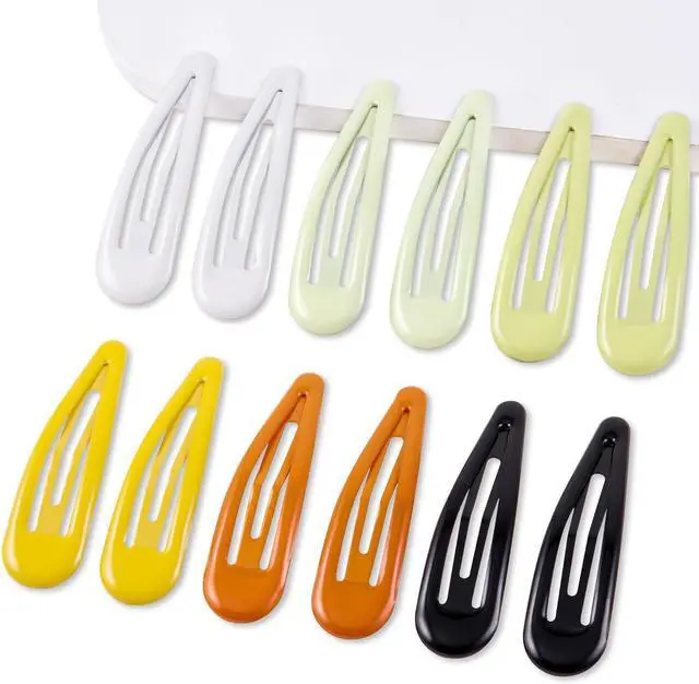 Main image of Large Snap Clips Water Drop No Slip Barrettes for Women Metal Hair Clips For Thick And Thin Fine Hair,Black Orange White Multiple Yellow,2.67 x 0.7 Inches,12 PCS