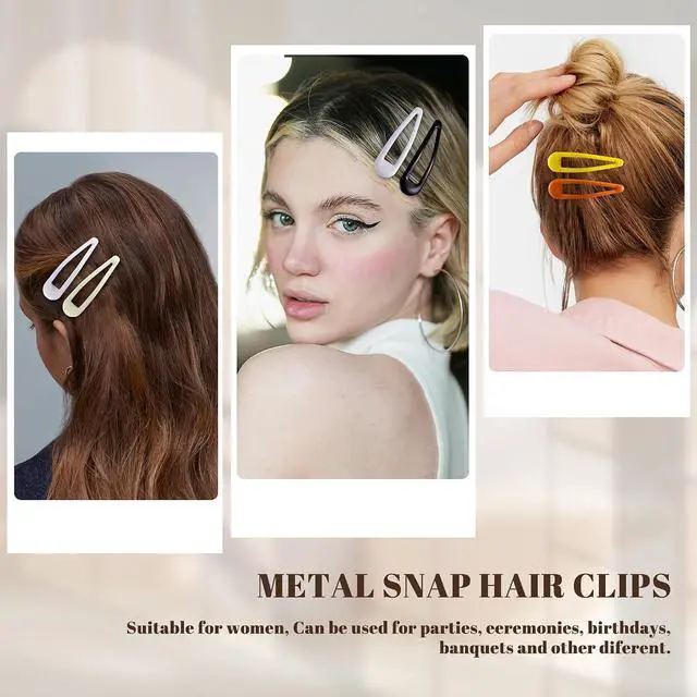 Alt view image 7 of 7 - Large Snap Clips Water Drop No Slip Barrettes for Women Metal Hair Clips For Thick And Thin Fine Hair,Black Orange White Multiple Yellow,2.67 x 0.7 Inches,12 PCS