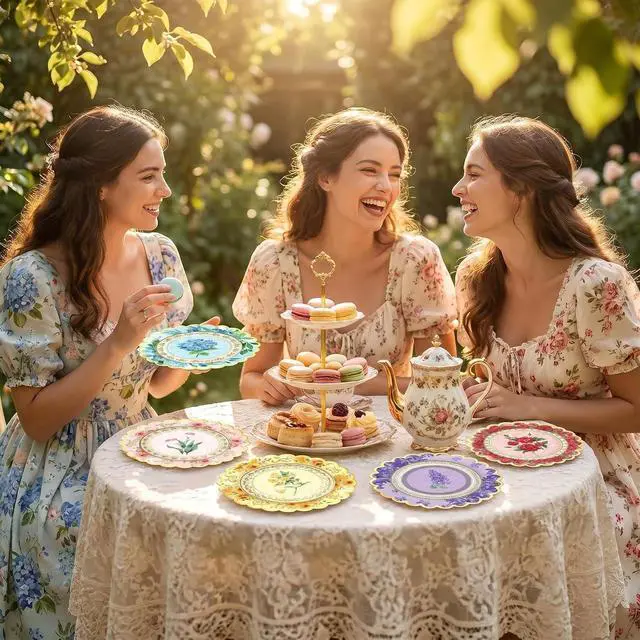 Alt view image 5 of 7 - 48 Pcs Floral Paper Plates 7 inch, Vintage Flower Tea Party Scalloped Plates Disposable Cake Dessert Plate for Baby Shower Bridal Shower Birthday Wedding Party Decorations (Floral)