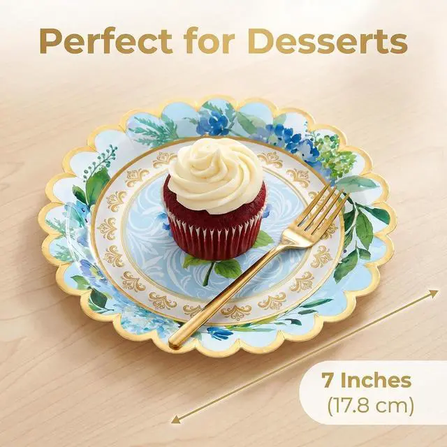 Alt view image 6 of 7 - 48 Pcs Floral Paper Plates 7 inch, Vintage Flower Tea Party Scalloped Plates Disposable Cake Dessert Plate for Baby Shower Bridal Shower Birthday Wedding Party Decorations (Floral)