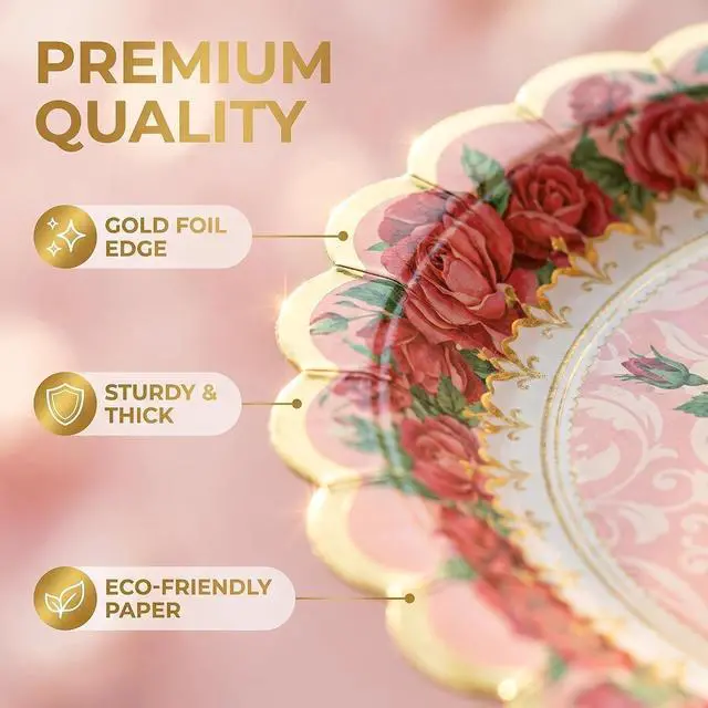 Alt view image 2 of 7 - 48 Pcs Floral Paper Plates 7 inch, Vintage Flower Tea Party Scalloped Plates Disposable Cake Dessert Plate for Baby Shower Bridal Shower Birthday Wedding Party Decorations (Floral)