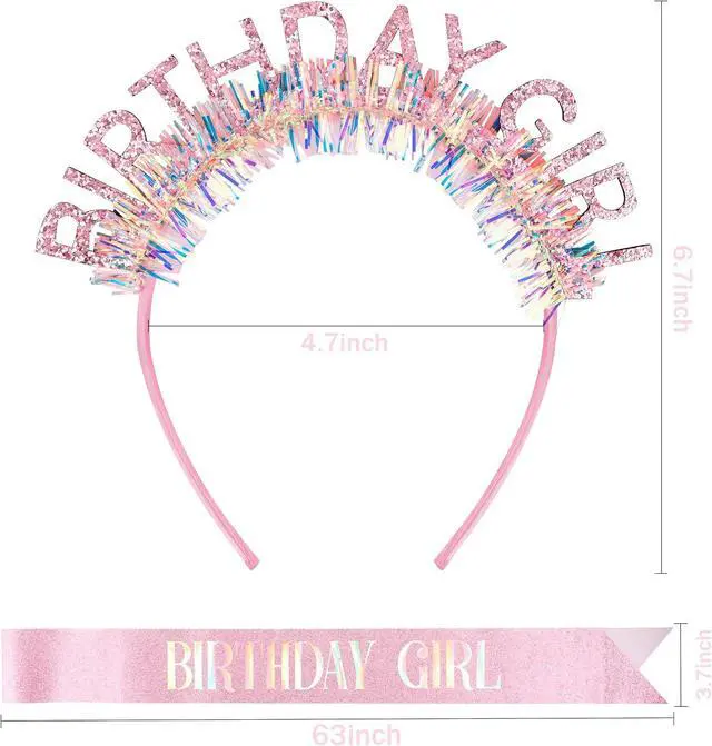 Alt view image 7 of 7 - COCIDE Birthday Girl Headband & Sash - Birthday Crown for Women & Girls Pink Glitter Letter Tiara Birth Day Decorations Accessories Gift for Her (A1 Pink)