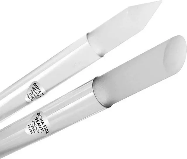 Main image of Bona Fide Beauty Czech Glass Cuticle Pusher (Clear), 1Pc with Pouch | Dual-Ended Cuticle Pusher made in the Czech Republic, washable nail care, reusable glass stick, comes with protective pouch