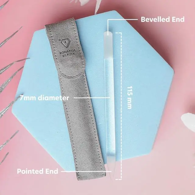 Alt view image 3 of 7 - Bona Fide Beauty Czech Glass Cuticle Pusher (Clear), 1Pc with Pouch | Dual-Ended Cuticle Pusher made in the Czech Republic, washable nail care, reusable glass stick, comes with protective pouch