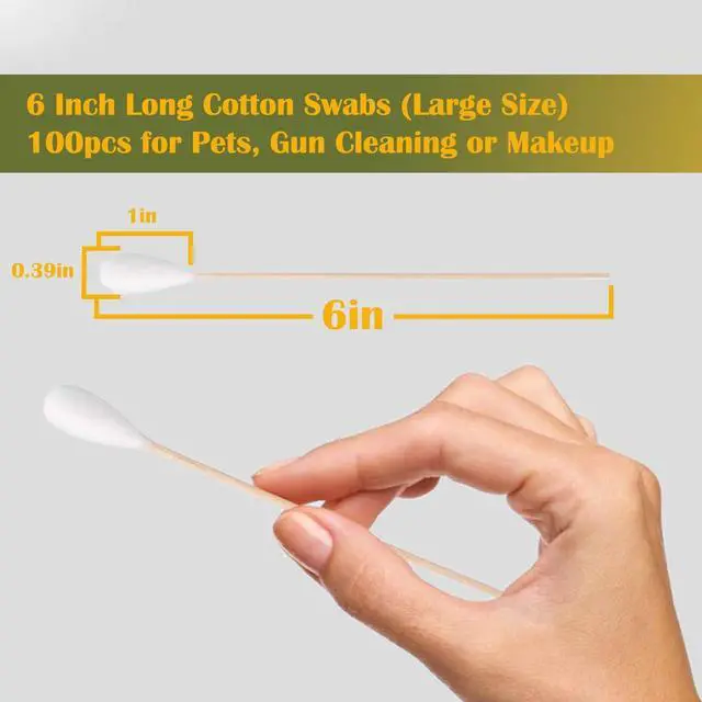 Alt view image 4 of 6 - 6 Inch Long Large Size Cotton Swabs 100PCS,Bamboo Sticks & Highly Absorbent Tipped Applicators for Pet Care