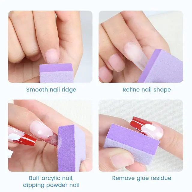Alt view image 2 of 7 - Nail Buffer Block - 100 Pcs Mini Buffers 80/100 Grit 2 Way Purple | 1.3" Long, High-elastic Sponge, Washable & Reusable, Natural Nails Cleanup & Prep , Small Buffing Kits, Travel Size, Home DIY