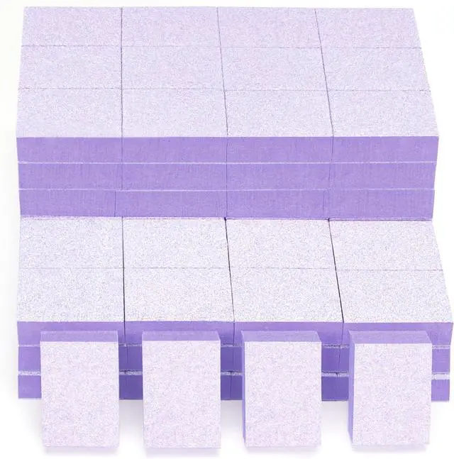 Main image of Nail Buffer Block - 100 Pcs Mini Buffers 80/100 Grit 2 Way Purple | 1.3" Long, High-elastic Sponge, Washable & Reusable, Natural Nails Cleanup & Prep , Small Buffing Kits, Travel Size, Home DIY