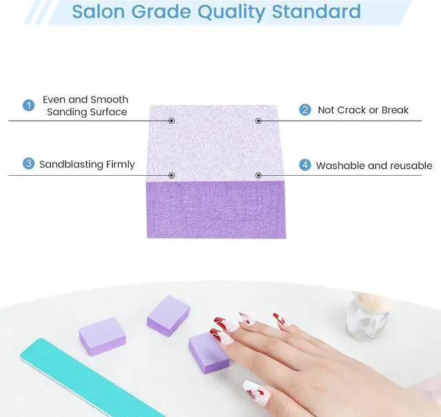 Alt view image 4 of 7 - Nail Buffer Block - 100 Pcs Mini Buffers 80/100 Grit 2 Way Purple | 1.3" Long, High-elastic Sponge, Washable & Reusable, Natural Nails Cleanup & Prep , Small Buffing Kits, Travel Size, Home DIY