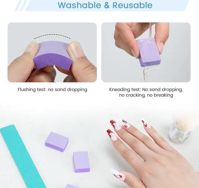 Alt view image 6 of 7 - Nail Buffer Block - 100 Pcs Mini Buffers 80/100 Grit 2 Way Purple | 1.3" Long, High-elastic Sponge, Washable & Reusable, Natural Nails Cleanup & Prep , Small Buffing Kits, Travel Size, Home DIY
